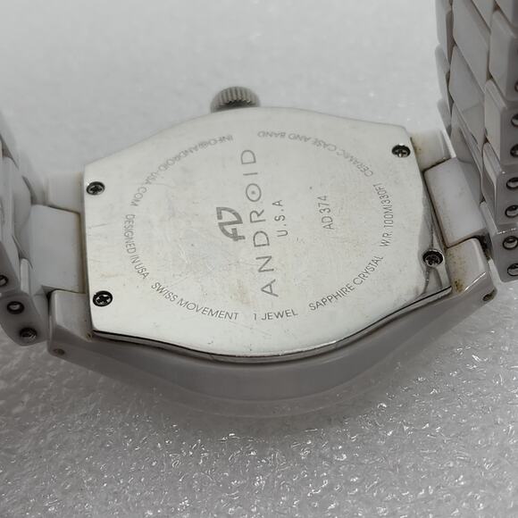 Android Aragon White Ceramic MOP Sapphire 8mm Slim case Watch Bracelet Band Thin - Picture 5 of 12